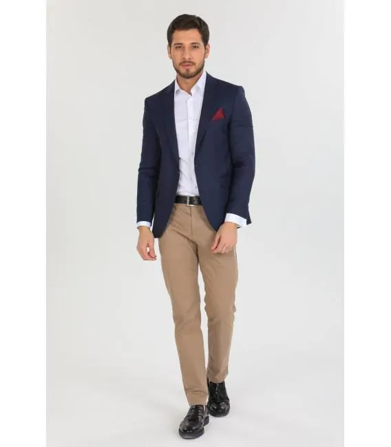Chaqueta de 1 boton para hombre Polyester Liso Azul