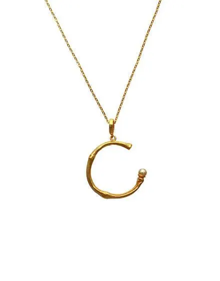 Colgante Bambú dorado con perla tono champagne