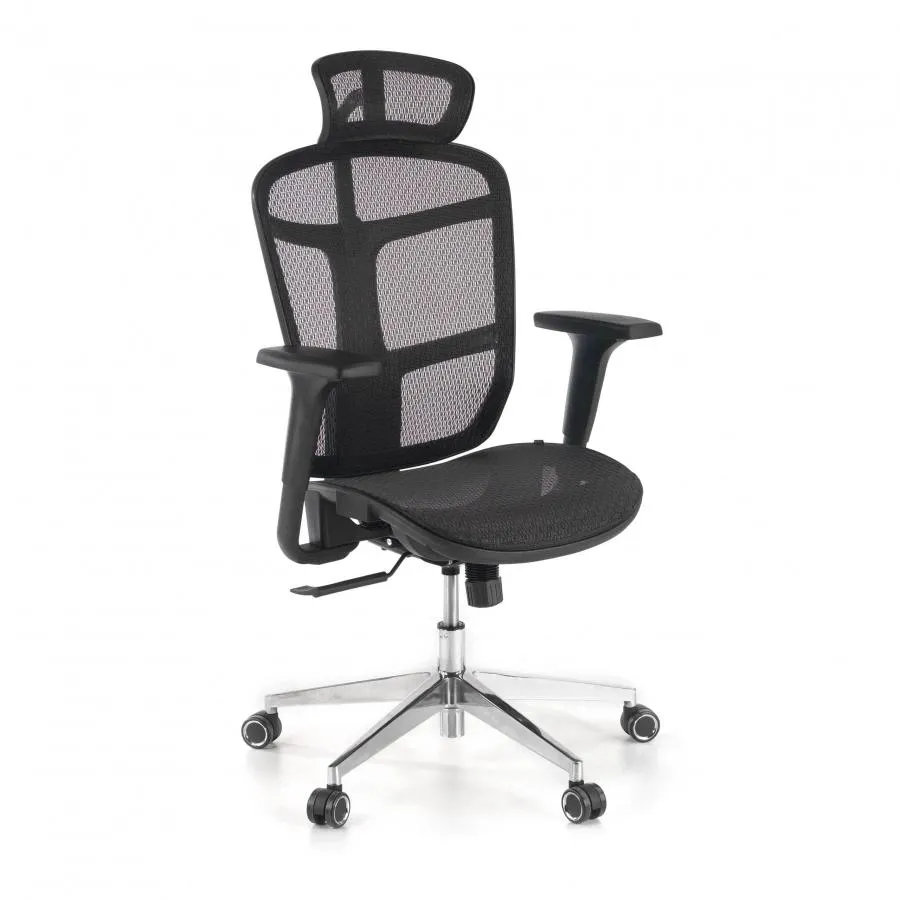 Silla Teletrabajo Ergonómica Dover, reposacabezas, base aluminio, 8 horas - Negro