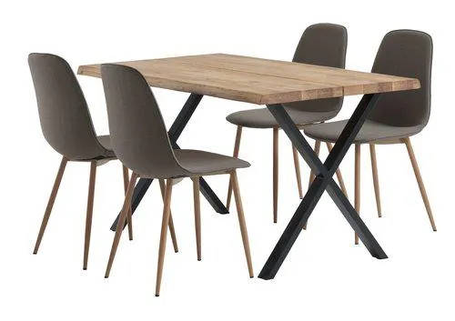 Mesa ROSKILDE L140 roble natural + 4 sillas BISTRUP oliva