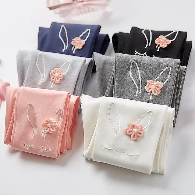 Niños Chica Polainas Color sólido Activo Frunce Escuela Algodón 3-7 años Primavera Negro Blanco Rosa