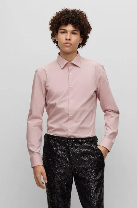 Camisa slim fit en popelín de algodón de planchado fácil