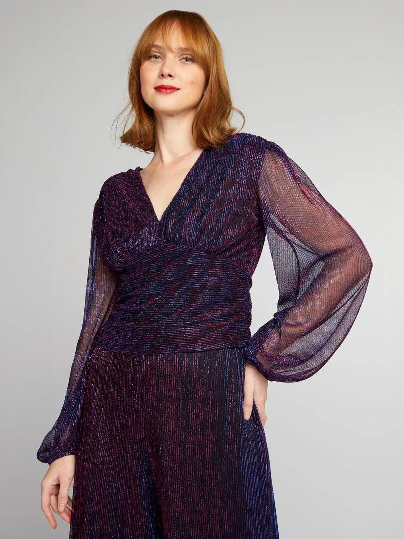 Blusa corta con fibras metalizadas - PURPURA