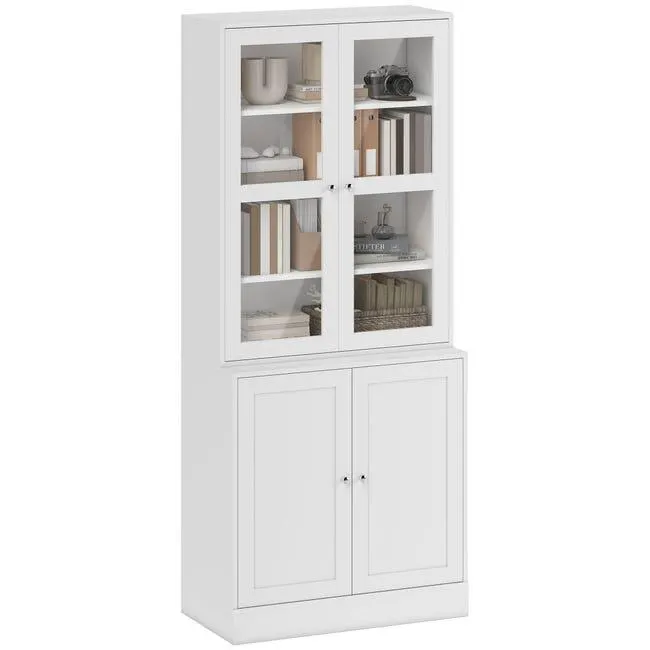 Armario de Libros HOMCOM MDF y Vidrio Templado Blanco 76x40x178.5 cm