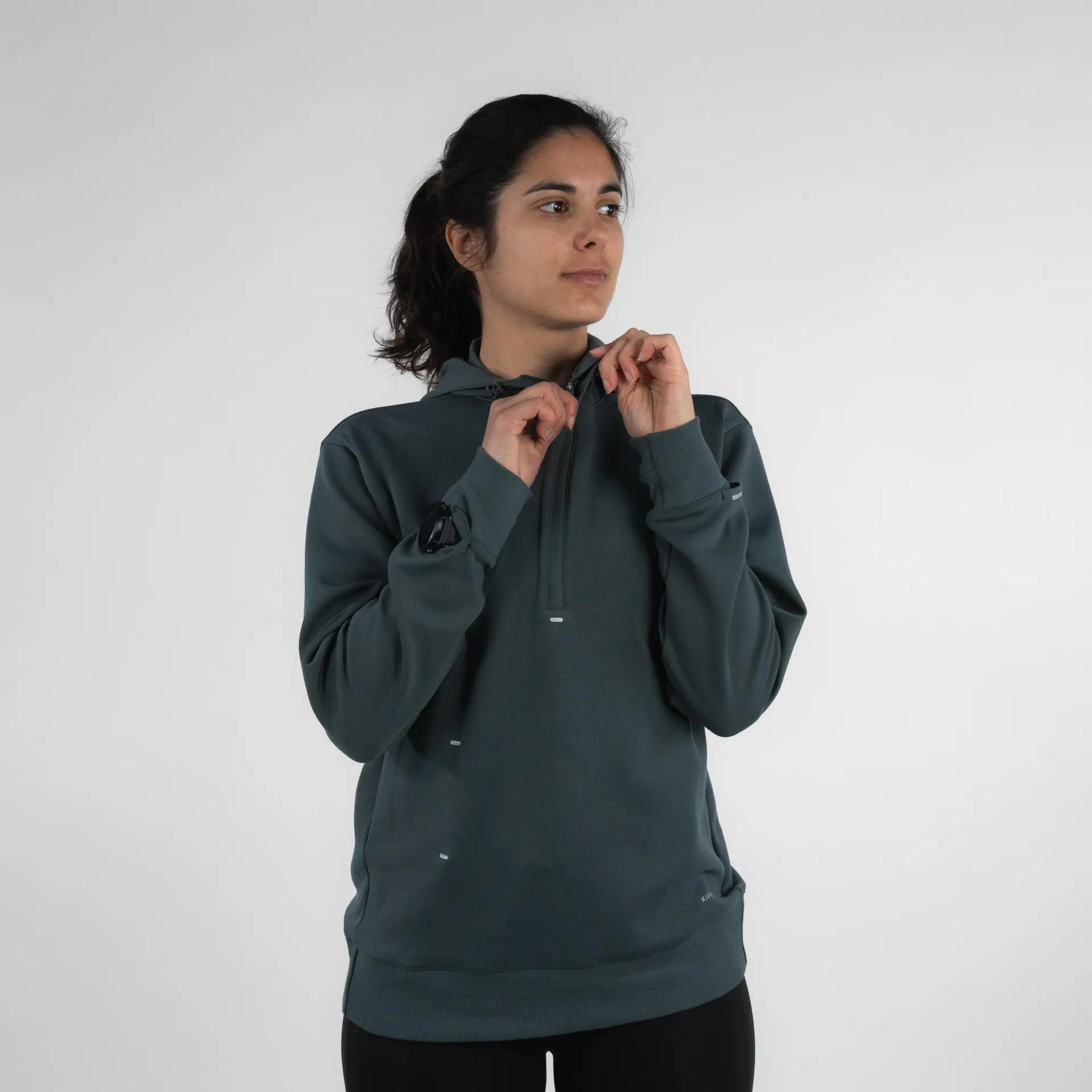 Sudadera con capucha de running Mujer - KIPRUN Run 500 Warm Verde ahumado