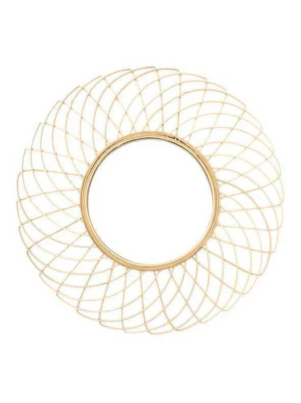 Espejo de pared de ratán en forma de rosetón