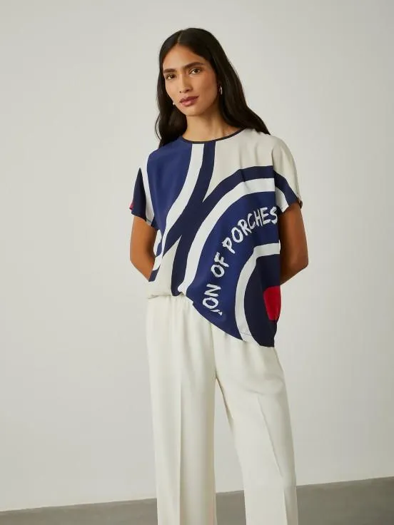 Blusa de cuello redondo con estampado geométrico