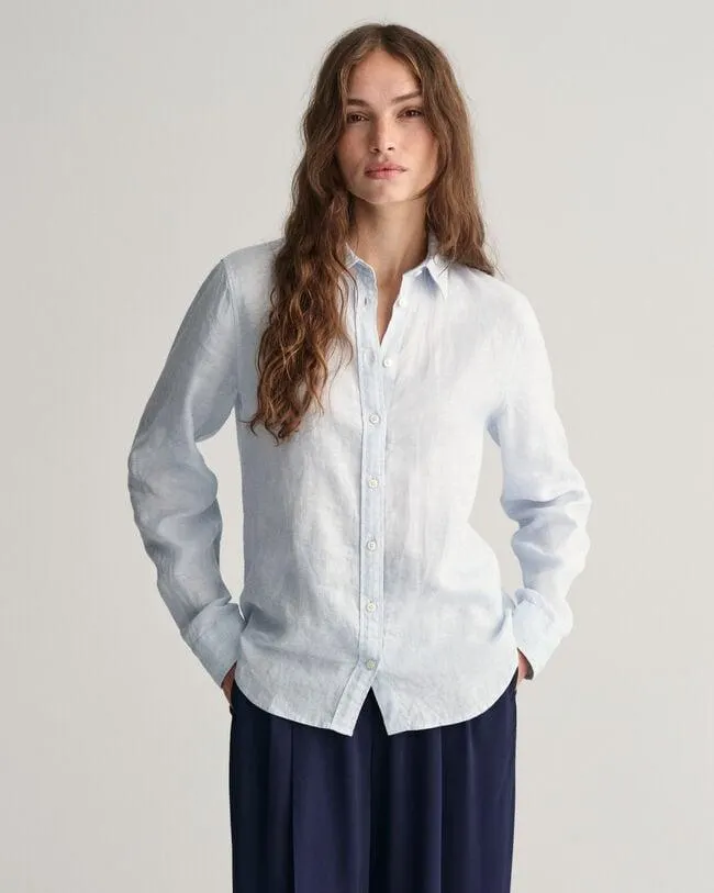 Regular fit ‑mitoitettu pellavainen chambray-paita