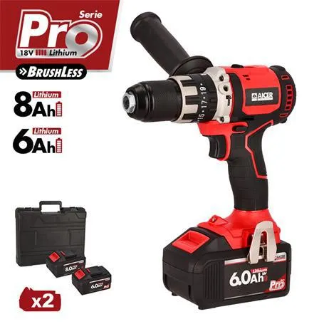 TALADRO BATERIA PERCUTOR 18V 1X6AH+1X8AH SERIE PRO AICER