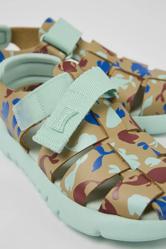 Oruga Sandalia de piel y tejido multicolor