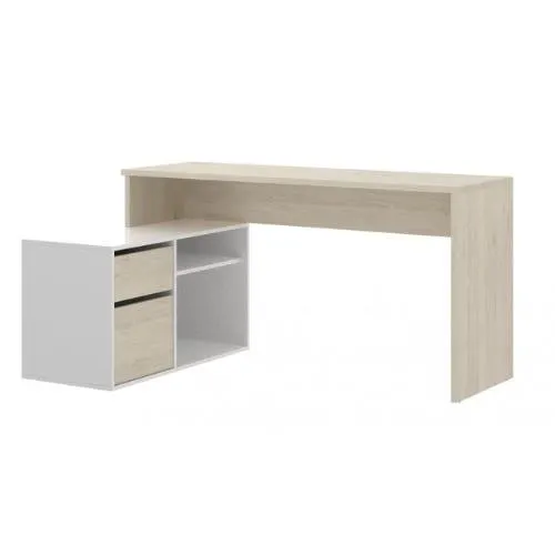 Mobelcenter - Mesa Escritorio ROX Reversible - Mesa para Oficina - Color Madera Natural y Blanco Brillo - Medidas 139 X 51-92 X 75 - (1083)