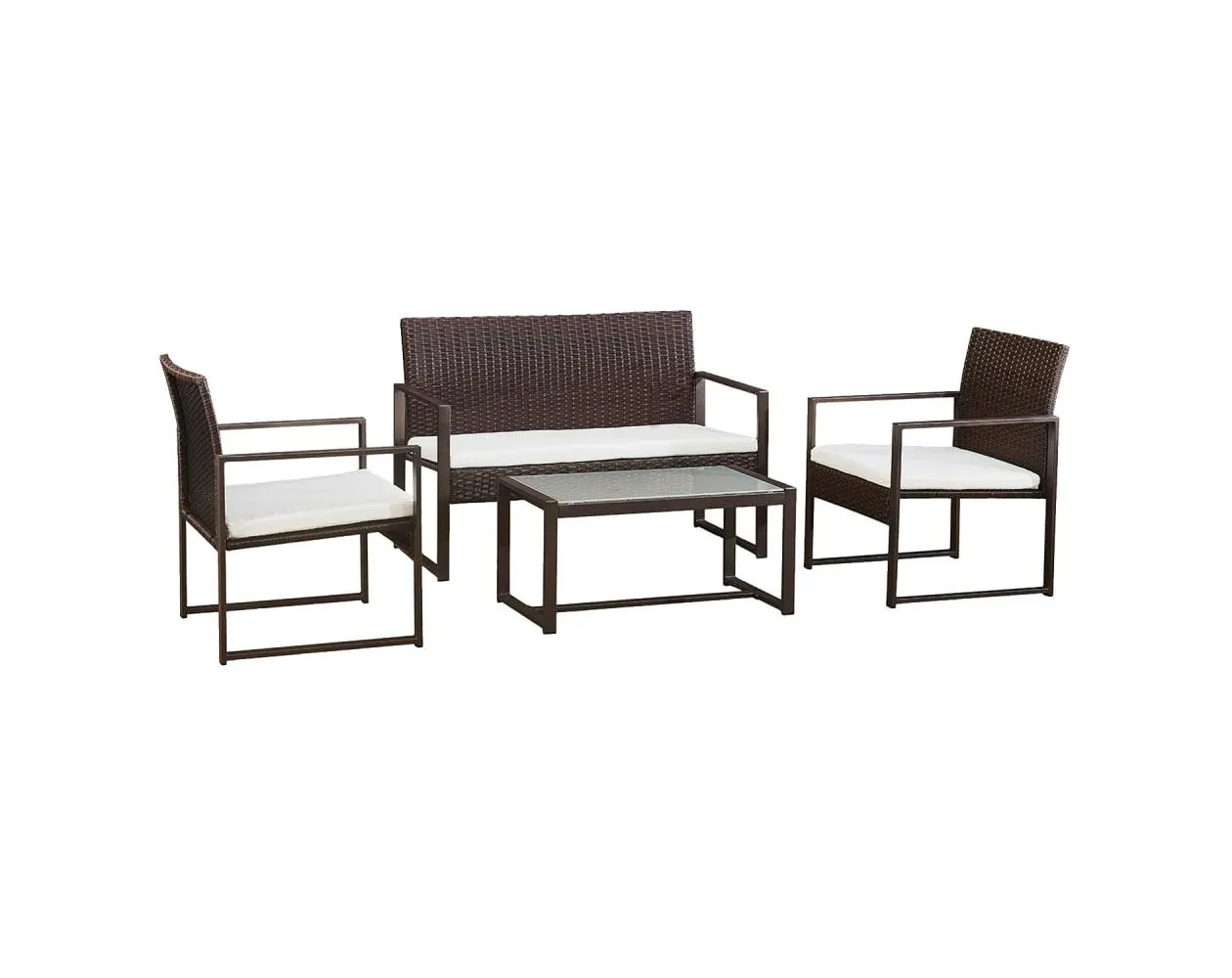 Conjunto jardín majorque en resina trenzada marrón 4 plazas - cojines beige