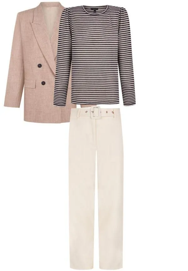 Conjunto de pantalón, top, blazer y blazer