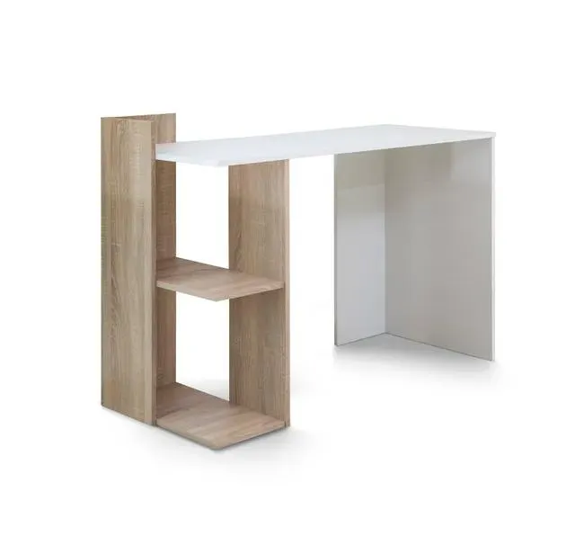Mesa escritorio TOKIO mesa de oficina con 2 estantes 120x50x86 cm color Blanco y Roble