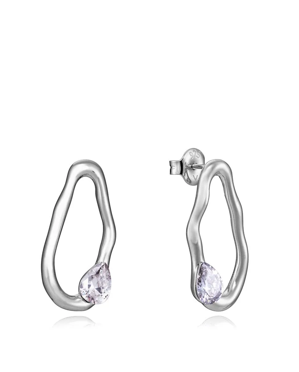 Pendientes Elegant de plata de ley con baño de rodio, ovalado con circonita blanca