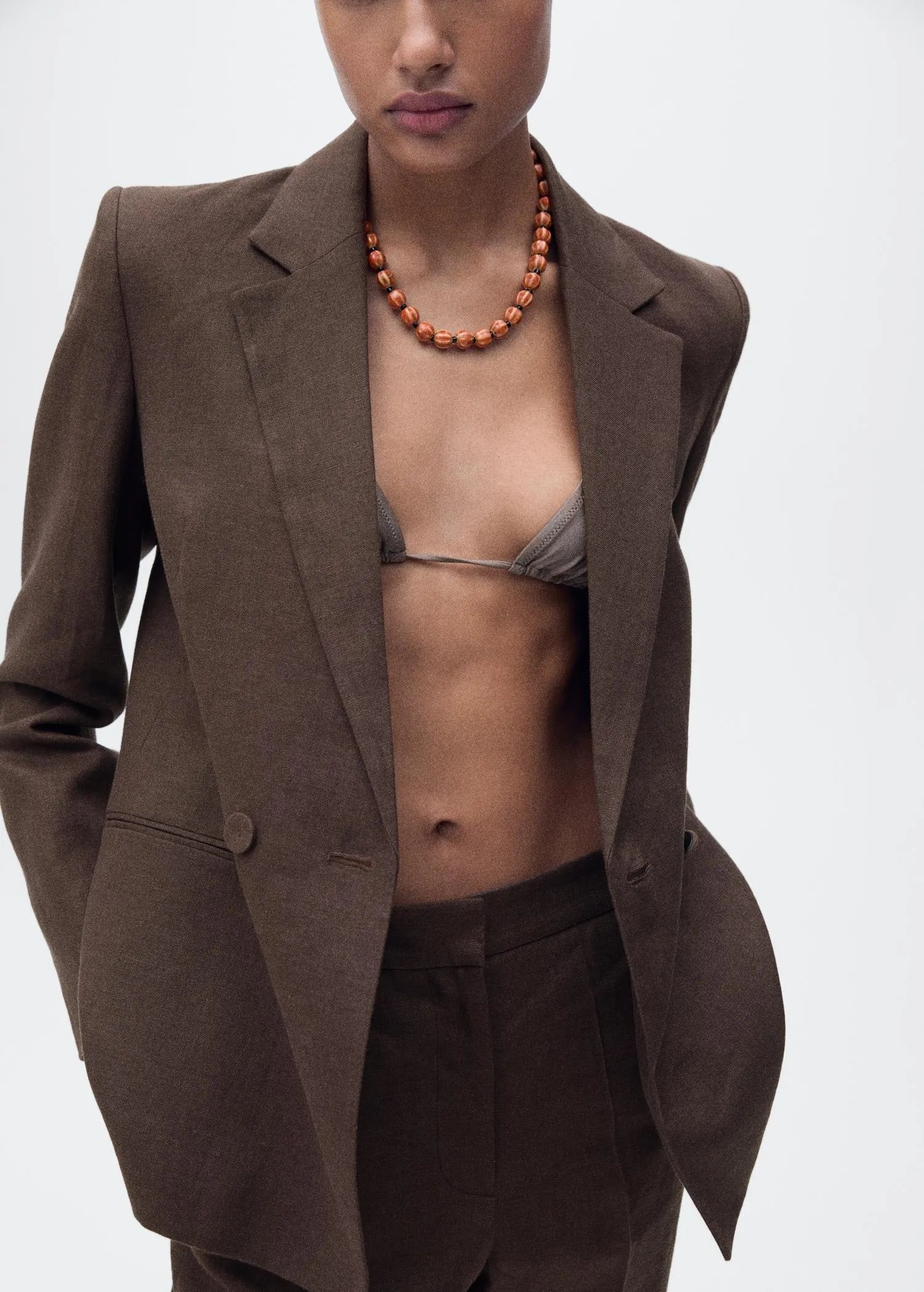 Pantalón traje recto lino