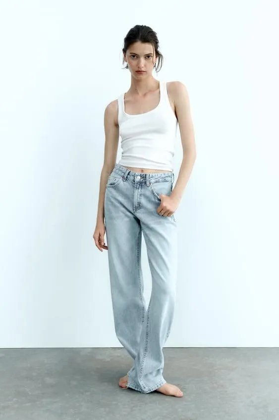 JEANS TRF WIDE LEG TIRO MEDIO