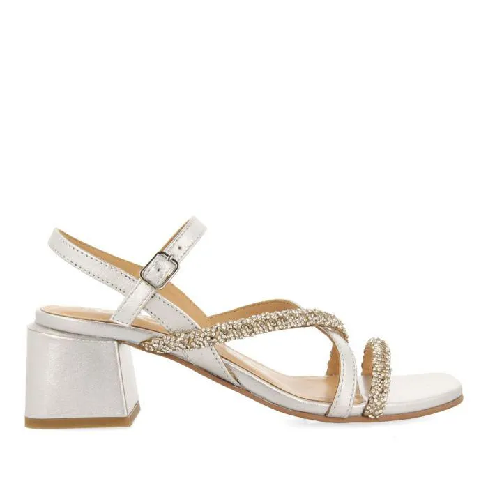 SILVER HEEL SANDALS WITH STRAPS AND RHINESTONE DETAILS FOR WOMEN NISCEMI