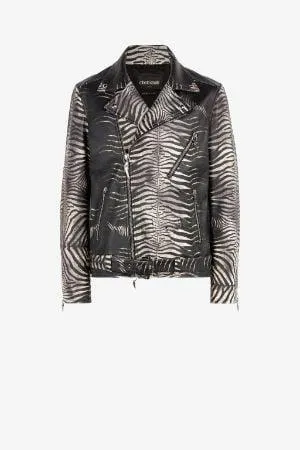Cazadora de cuero con estampado Zebra
