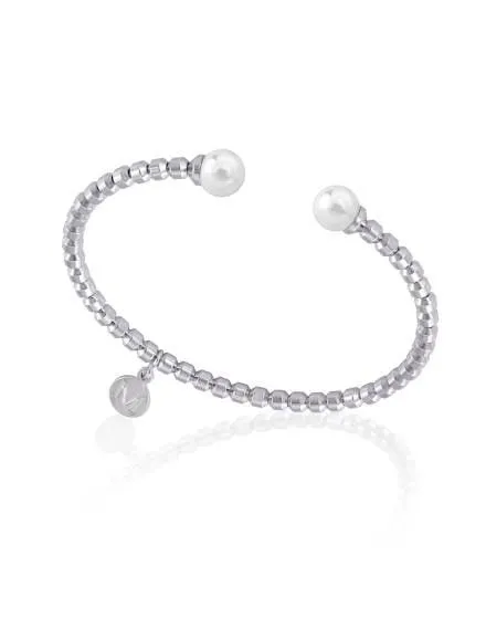 Pulsera rígida de acero Carmen con perlas blancas