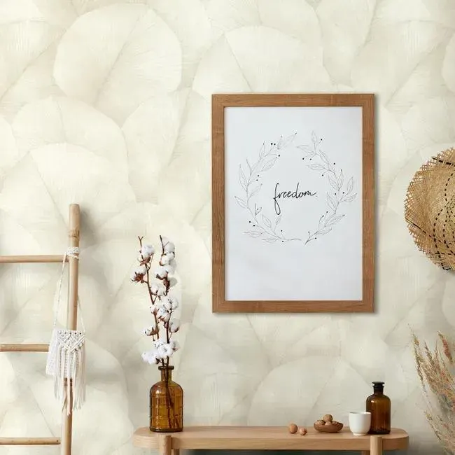 Papel pintado vinilo naturaleza Osaka Hojas beige