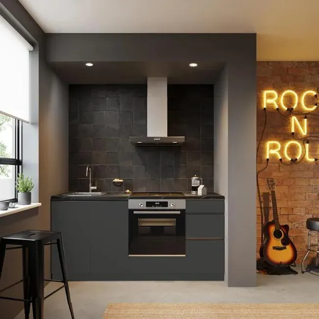 Cocina en kit antracita 180 cm con 3 módulos bajos