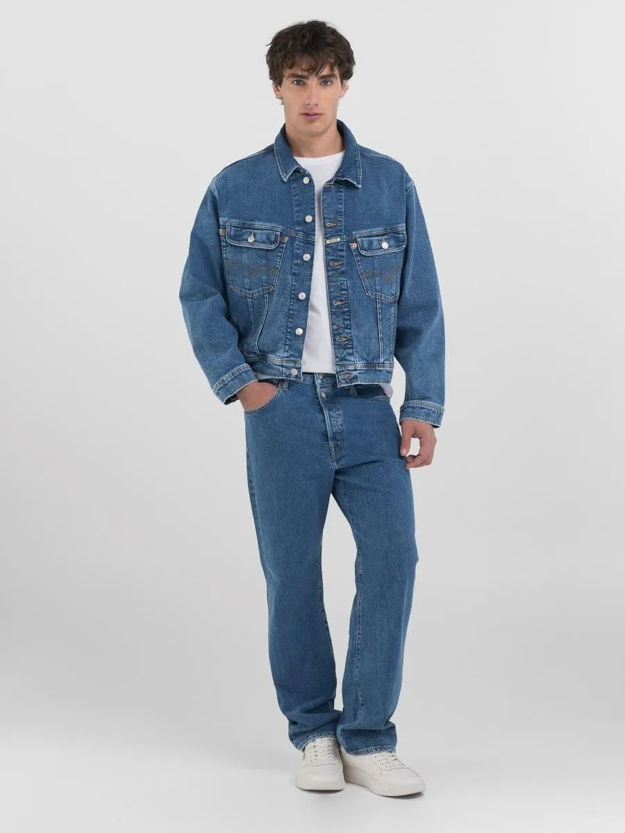 Cazadora de corte cómodo en red cast añil medio