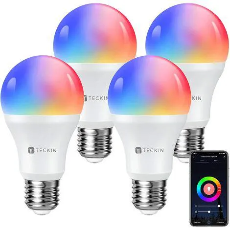 Bombillas inteligentes LED control remoto de voz regulable colores RGB 7.5W 800Lm E27 WiFi trabajo con Alexa Google Home no requiere Hub Teckin, 4 paquetes