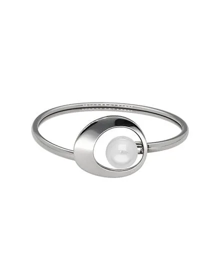 Brazalete rígido Petra en acero y con perla blanca