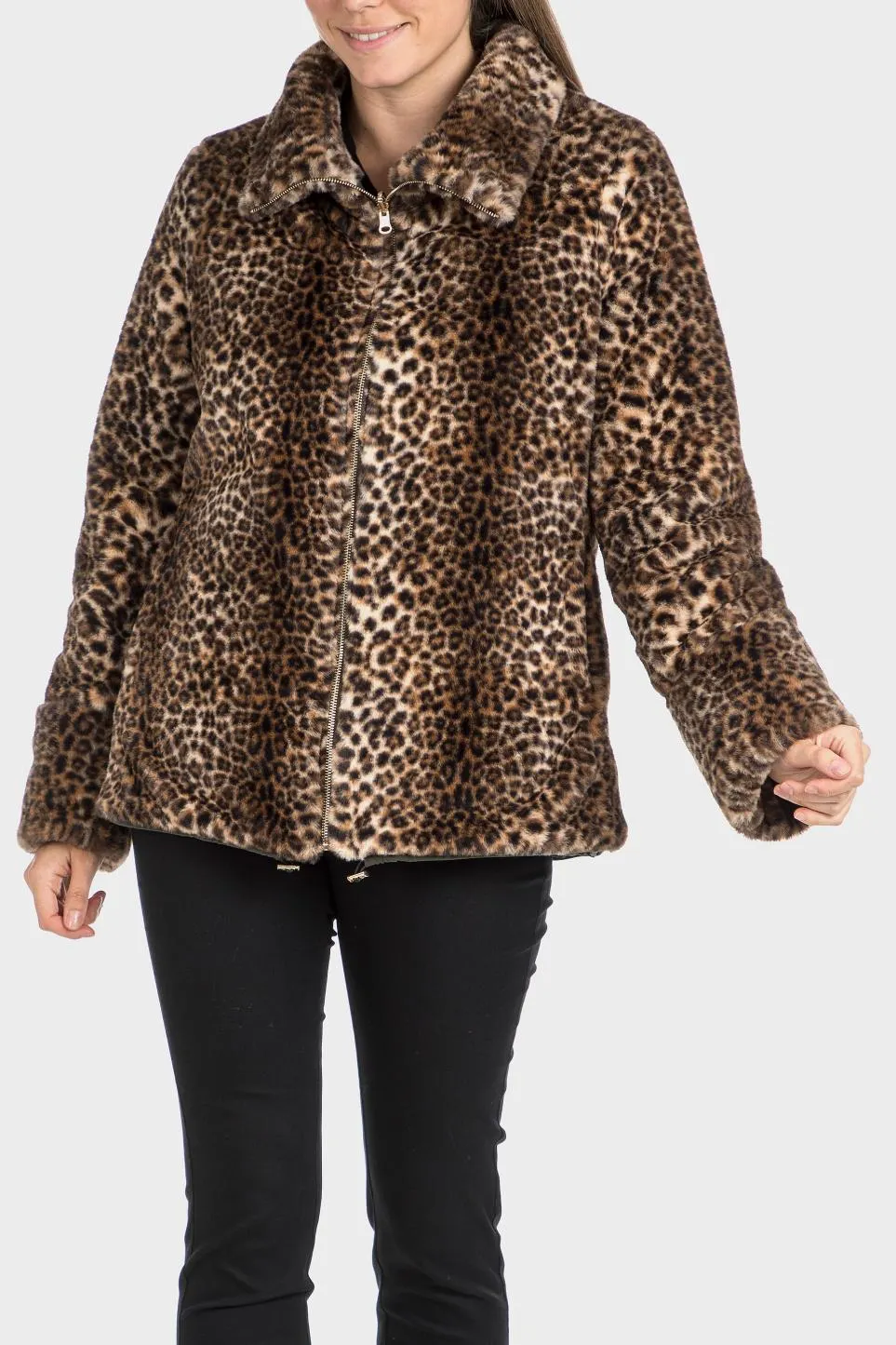 Parka reversible de pelo y animal print