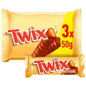 TWIX barritas de chocolate rellenas de caramelo y galleta bolsa 3 uds 150 gr