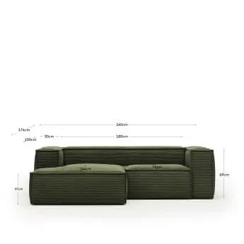 Sofá Blok 2 plazas chaise longue izquierdo pana gruesa verde 240 cm FSC Mix Credit