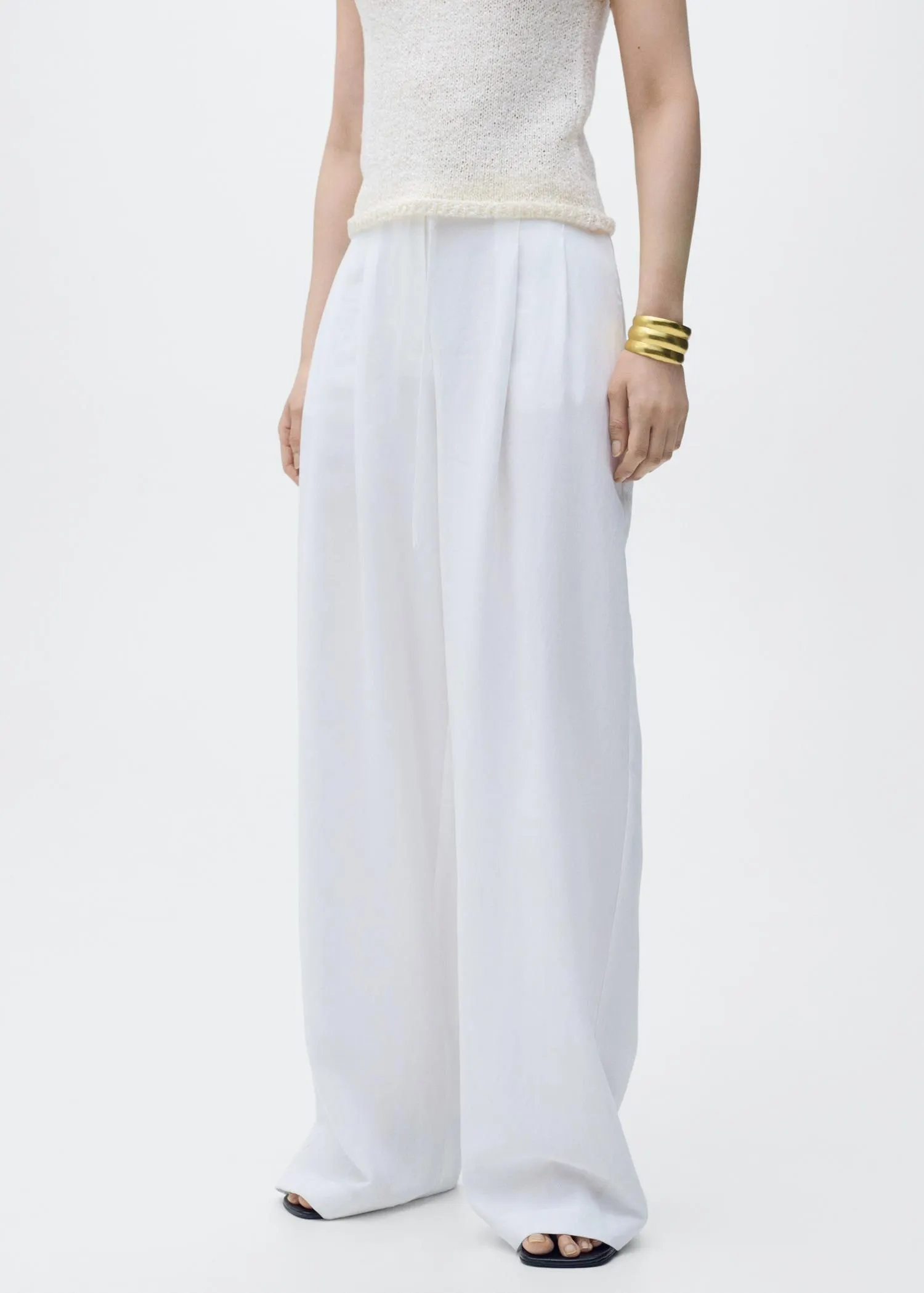 Pantalón traje lyocell cinturón lazo