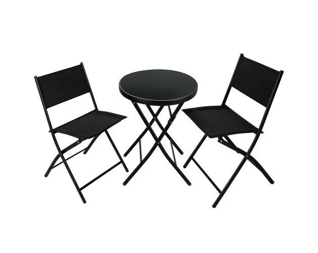 Conjunto de muebles para balcón, mesa y sillas, 3 piezas, negro