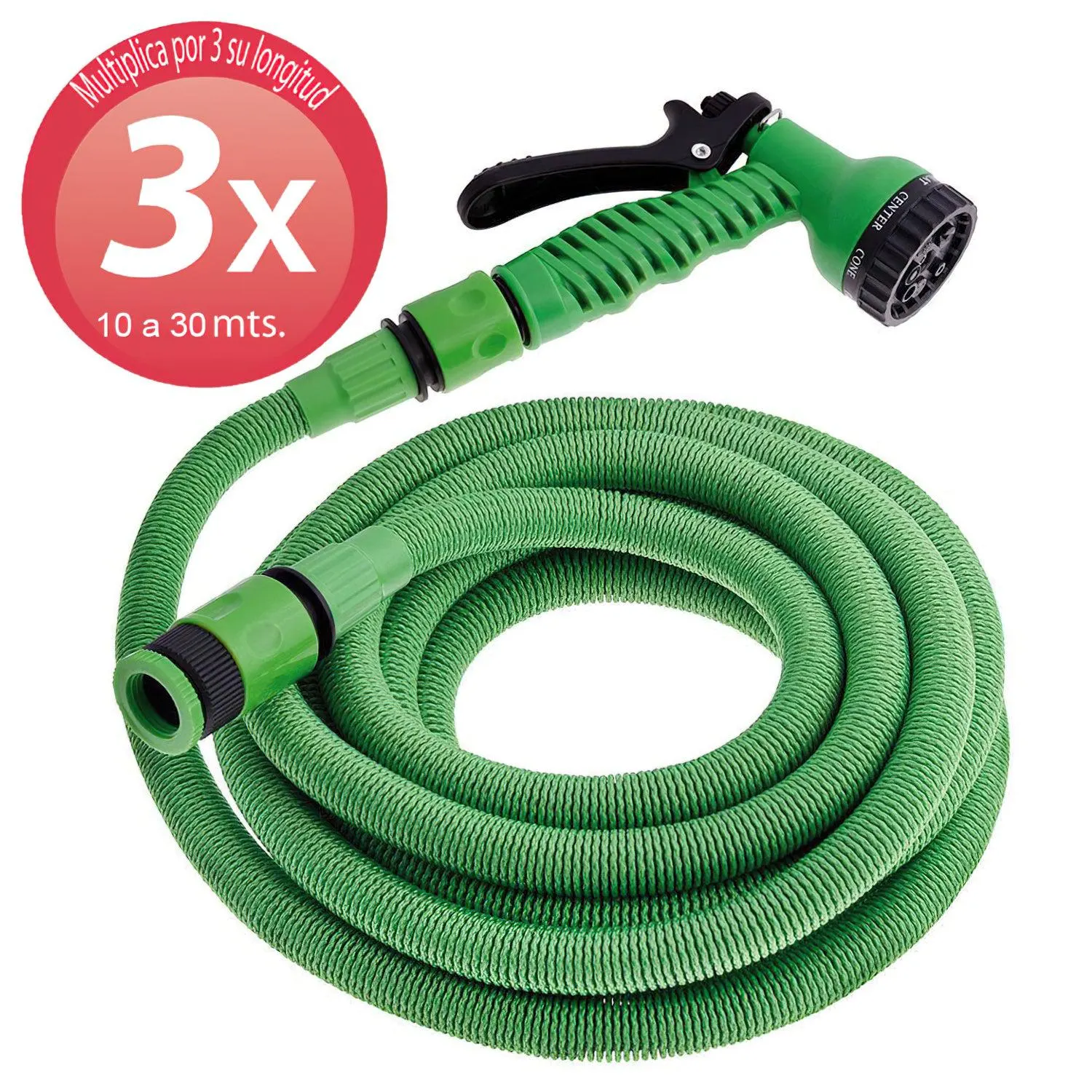 Manguera Extensible Riego Compacto 10 A 30 Metros Con Pistola 7 Posiciones
