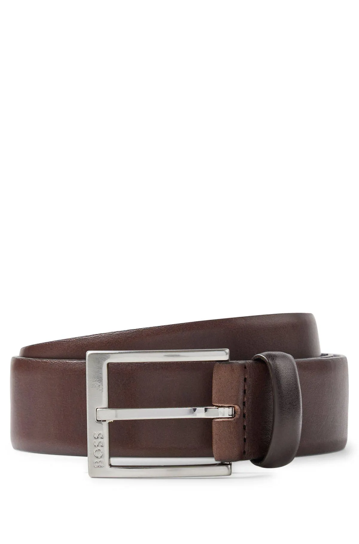 Cinturón de piel italiana con hebilla plateada