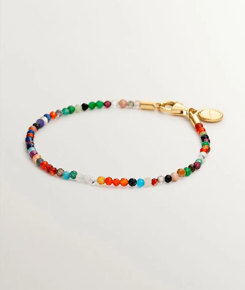 Pulsera de plata 925 bañada en oro amarillo de 18K con bolitas de piedras preciosas multicolor