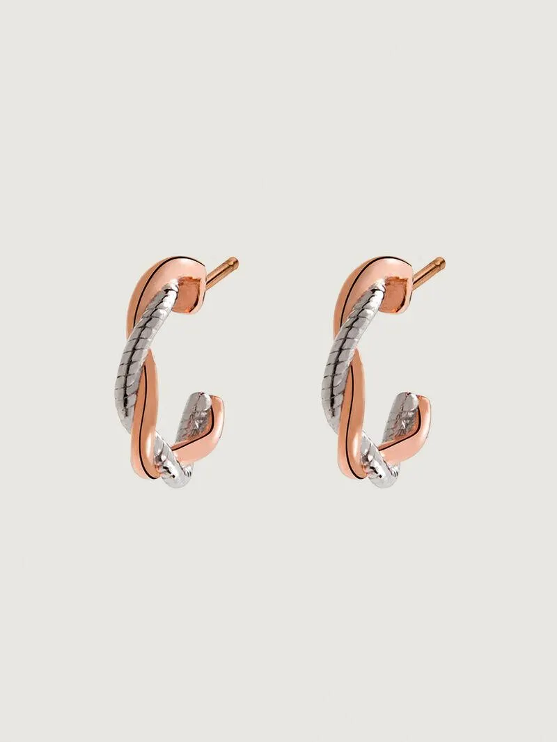 Pendientes de aro trenzado de plata 925 y plata 925 bañada en oro rosa de 18K