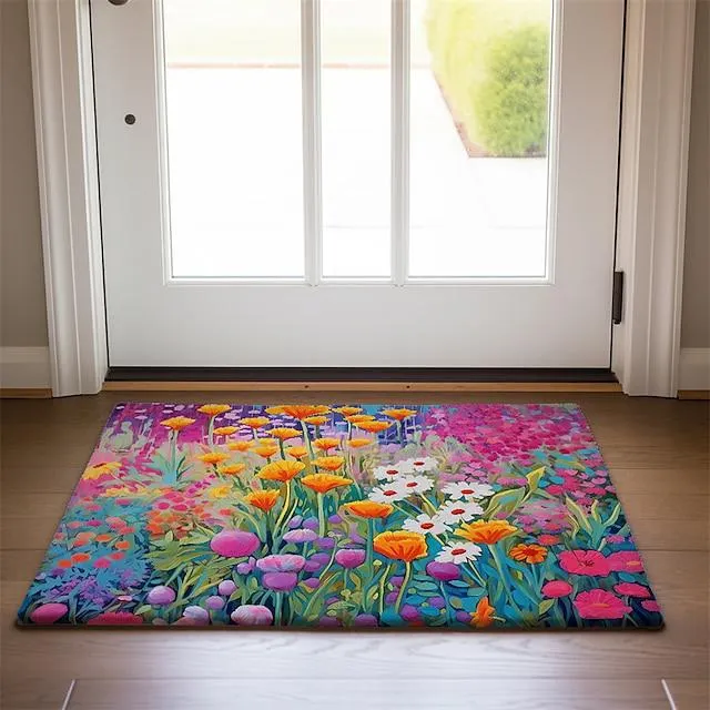 Colorful Flowers Doormat Non-Slip Oil Proof Rug Indoor Outdoor Mat Bedroom Decor Bathroom Mat Entrance Rug Door Mat