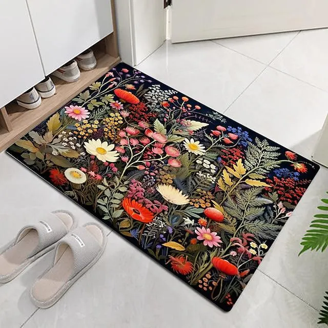 Colorful Floral Doormat Non-Slip Oil Proof Rug Indoor Outdoor Mat Bedroom Decor Bathroom Mat Entrance Rug Door Mat
