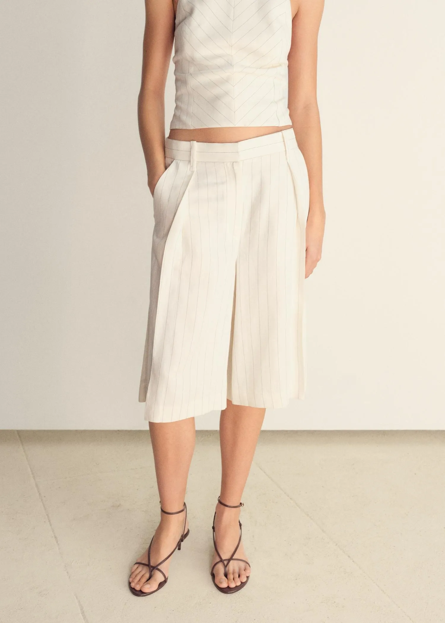 Bermudas rayas mezcla lino