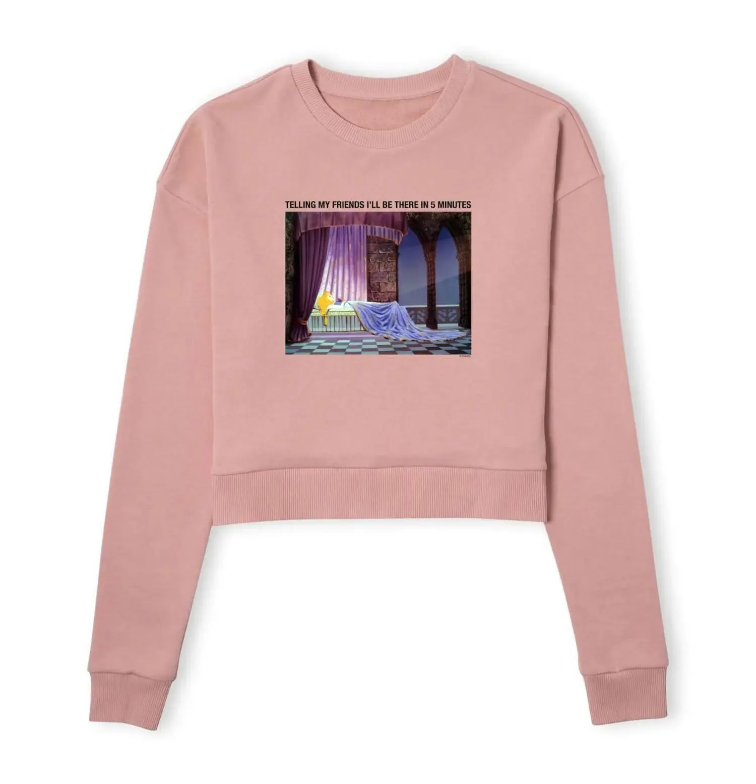 Sudadera corta La Bella Durmiente I'll Be There In Five para mujer de Disney - Rosa empolvado