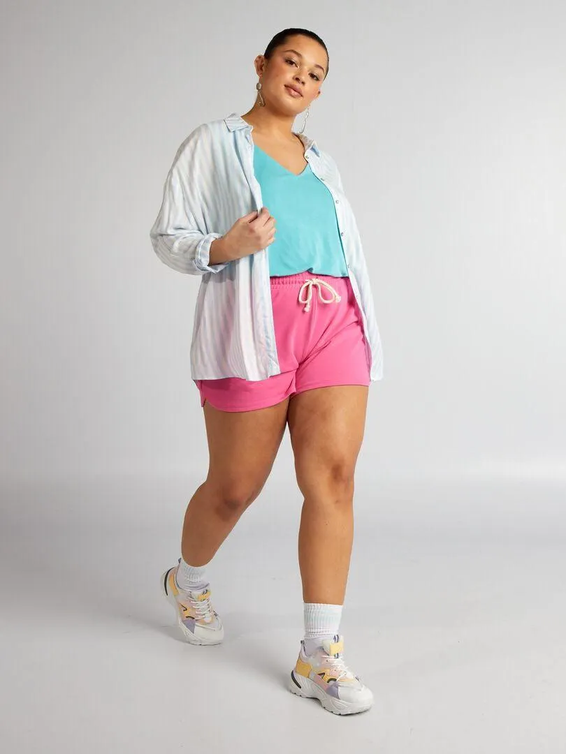 Pantalón corto deportivo jaspeado de chándal - rosa