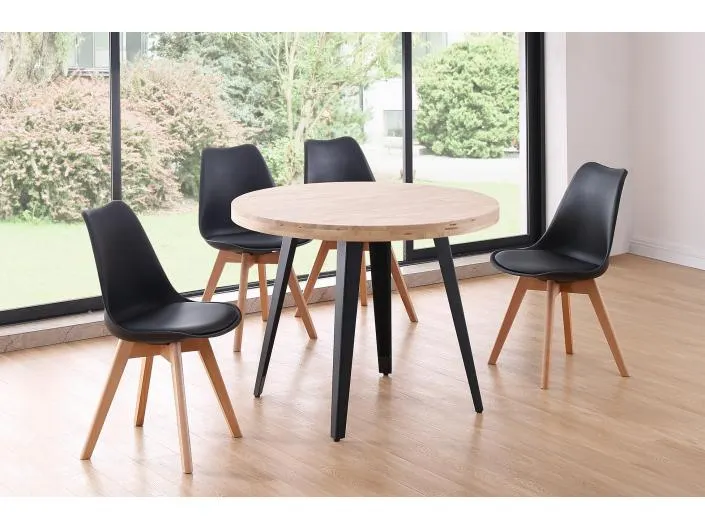 Mesa comedor redonda fija de 100 cm color roble nordish-negro