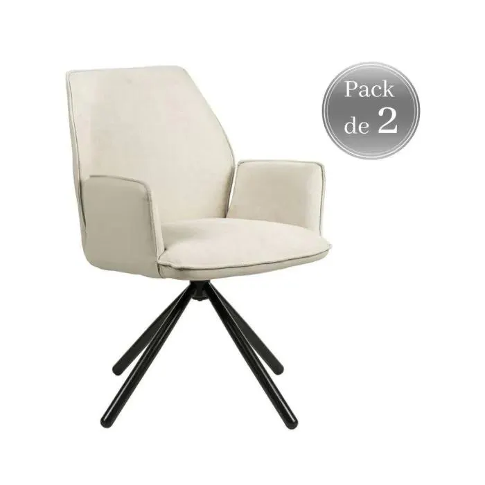 Juego de 2 Sillas Giratorias con Asiento Tapizado Beige y Patas de Metal CARLYN