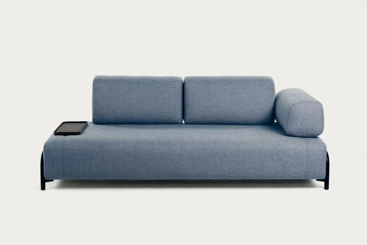 Sofá Compo 3 plazas azul con bandeja pequeña 232 cm