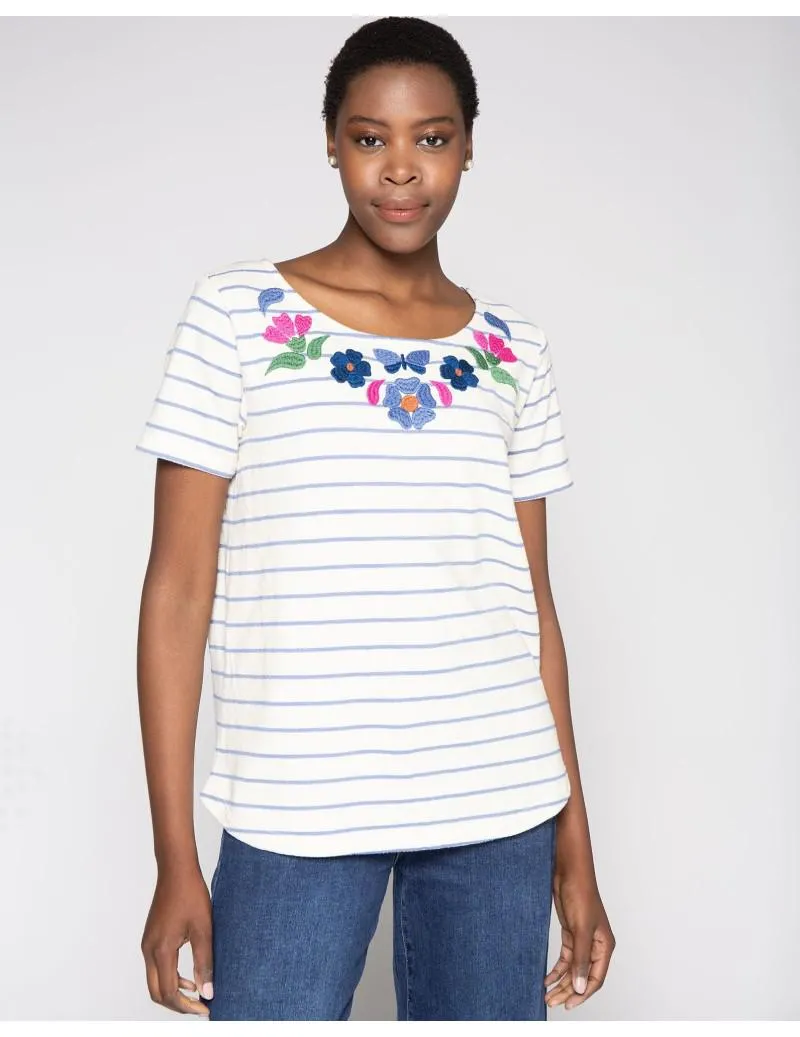 Camiseta algodón flores bordadas
