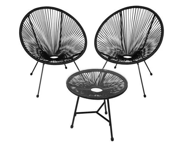 Set de 2 sillas de jardín con mesa de estilo retro acapulco negro