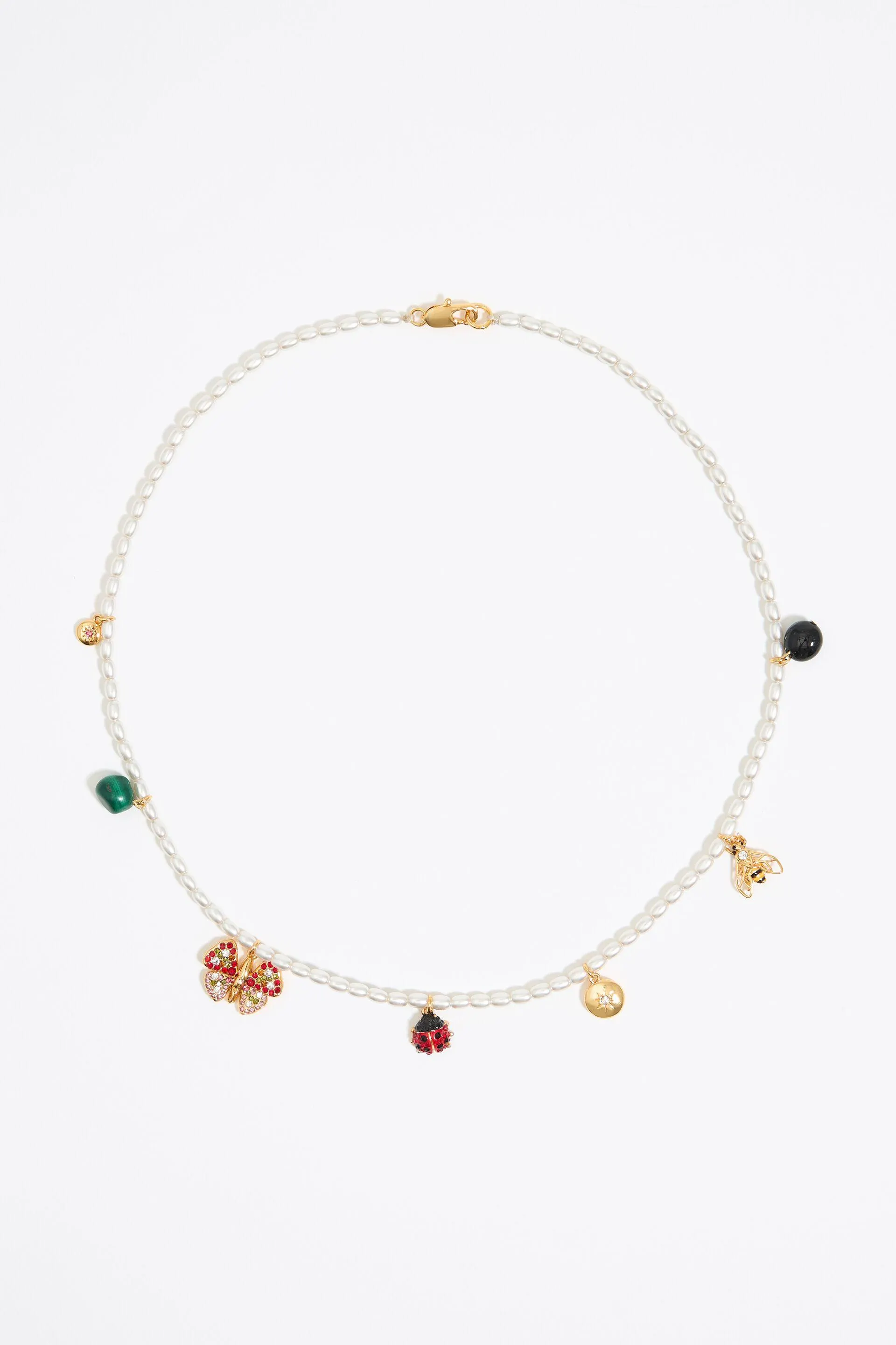 Collar perlas mariposa, mariquita y abeja