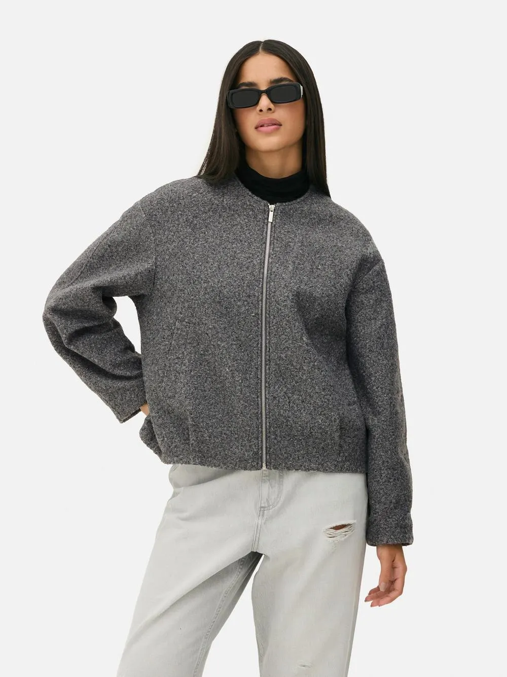 Chaqueta texturizada sin cuello